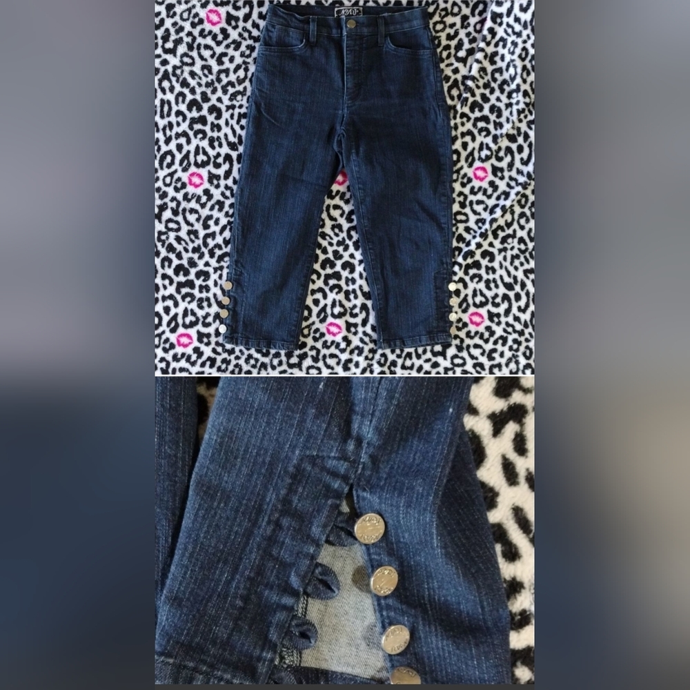 NYDJ Cotton Cropped Button Hem Denim Jeans